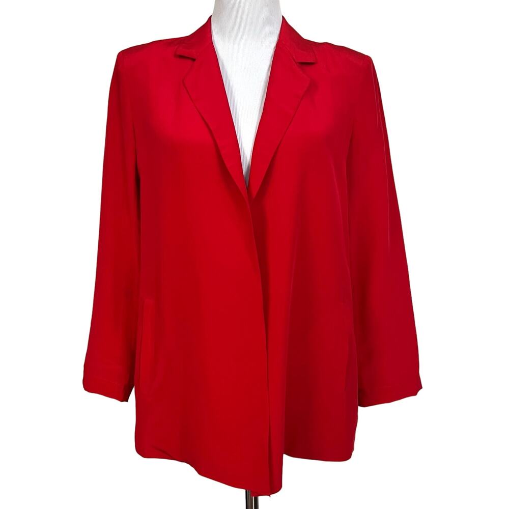 Silk Studio Vintage Women’s Red Blazer Silk Long Sleeve Open Front Sz 8